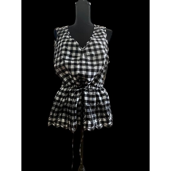 Joe Fresh Embroidered Black & White Checkered V Neck, Size L/G - Picture 2 of 7